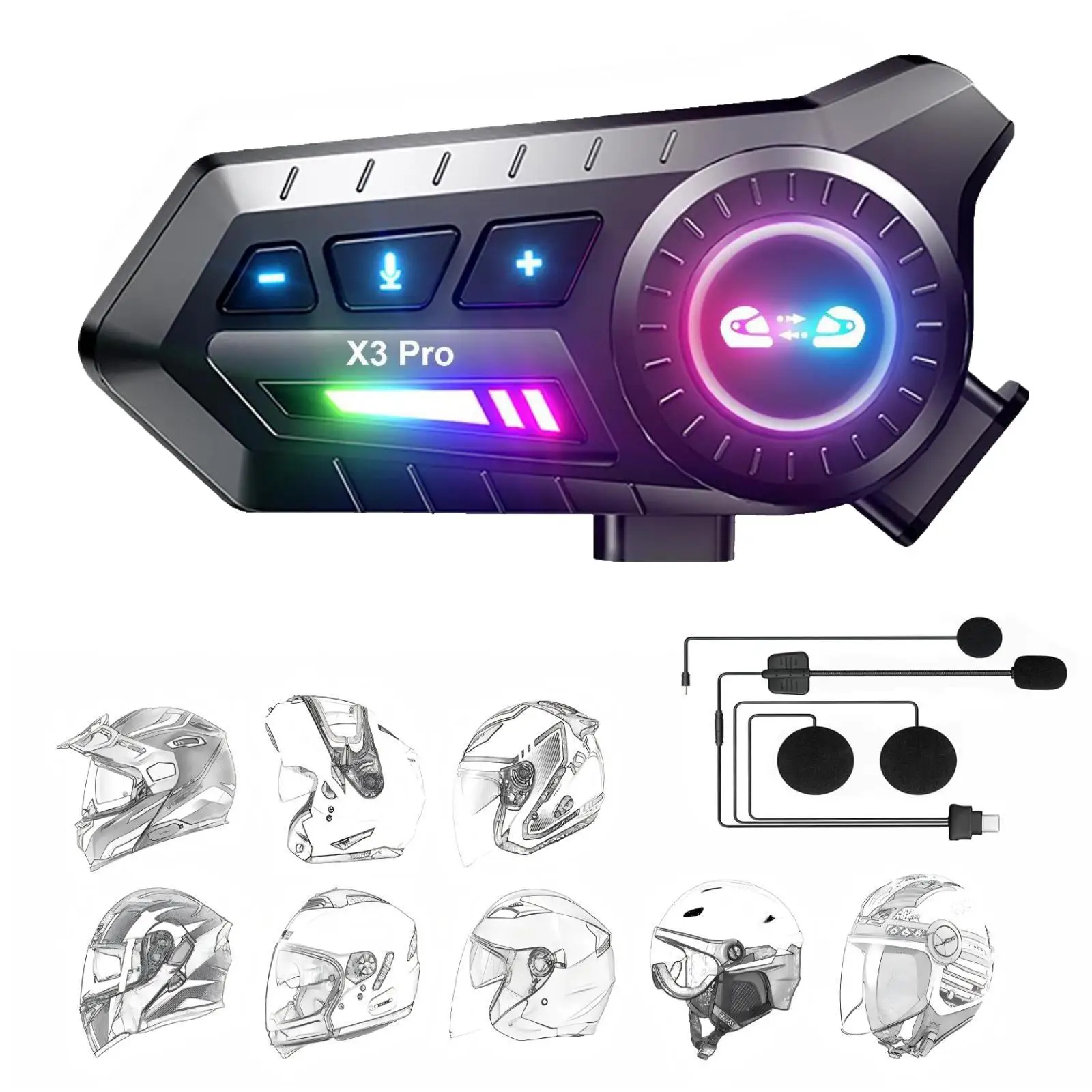 Motorradhelm Bluetooth-Headset Intercom IP67 Wasserdicht 1000mAh Akku FM-Radio Geräuschunterdrückung Kabelloses Freisprech-Headset