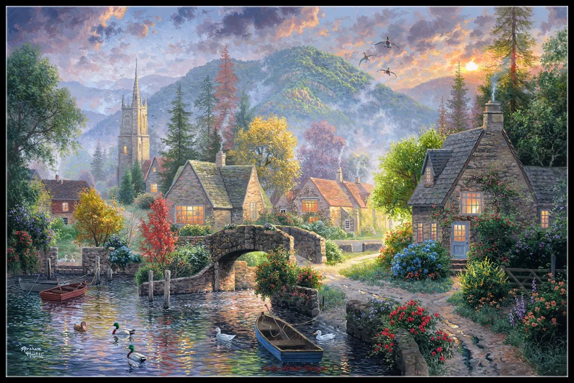 Mountain Village 2 - Counted Cross Stitch Kits - DIY Handmade Needlework Embroidery 14 CT Aida Sets DMC Color