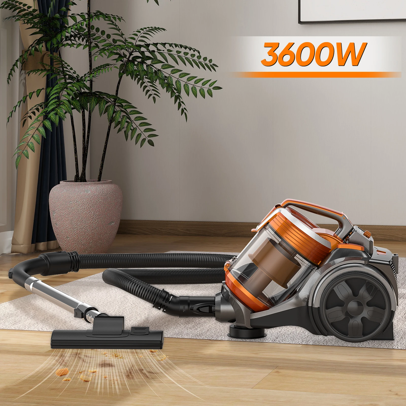 3600W 15000PA A aspirateur multi-cyclonique Filtration fourré aspirateur sols durs tapis FET cheveux
