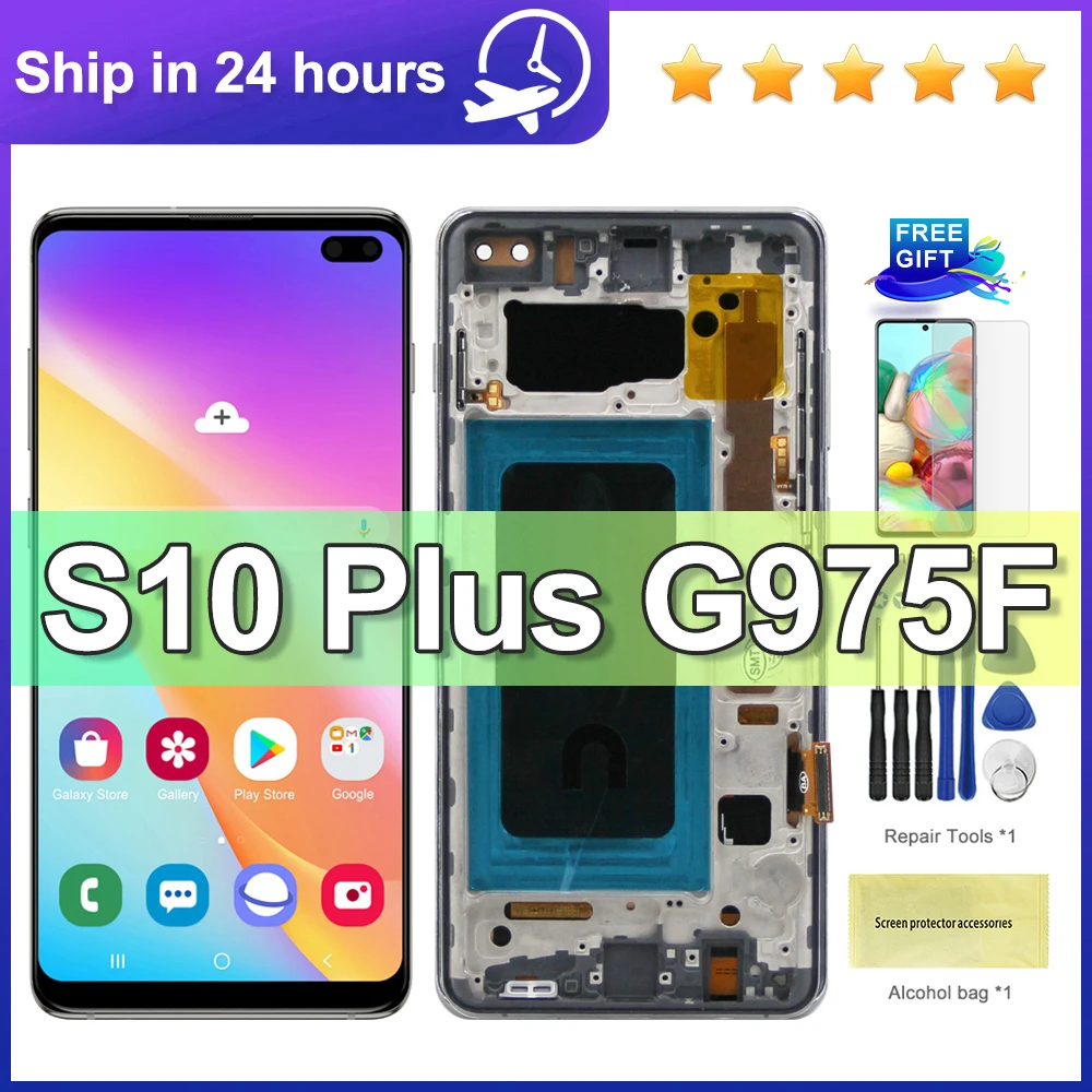 

Протестированный ЖК-дисплей 6,2 дюйма для SAMSUNG S10 PLUS SM-G9750 G975F, сменный сенсорный экран с цифровым преобразователем в сборе