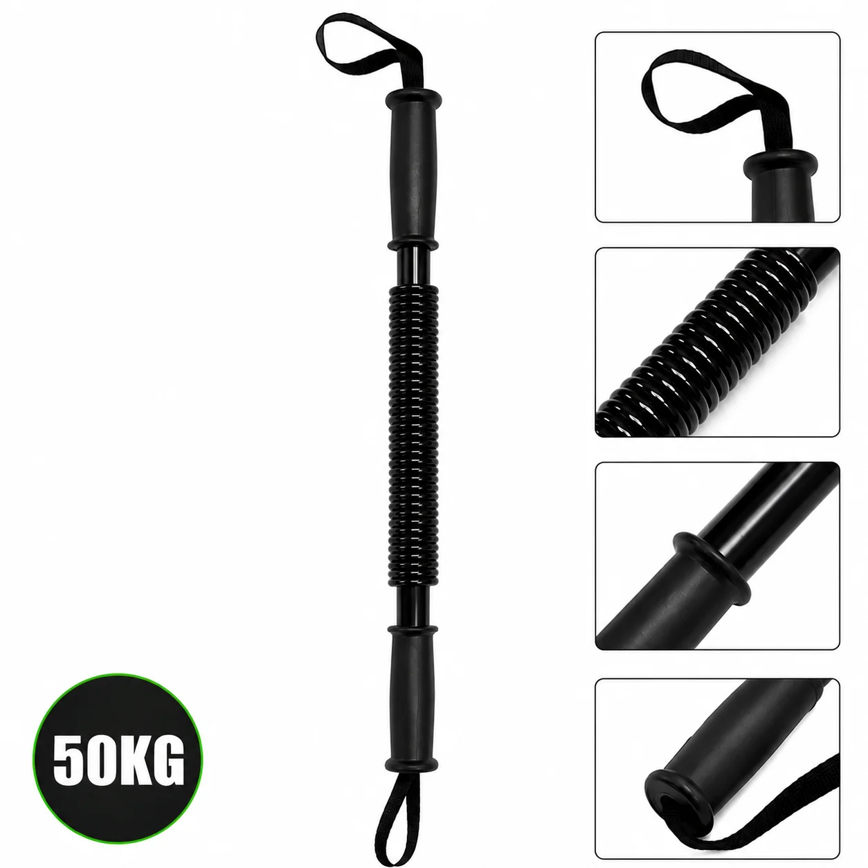 Power Twister 30kg/40kg/50kg, veerbelast stangapparaat voor krachttraining, fitnessapparatuur voor borst, armen, schouders, biceps en onderarmen, antislip handvat met veiligheidsband
