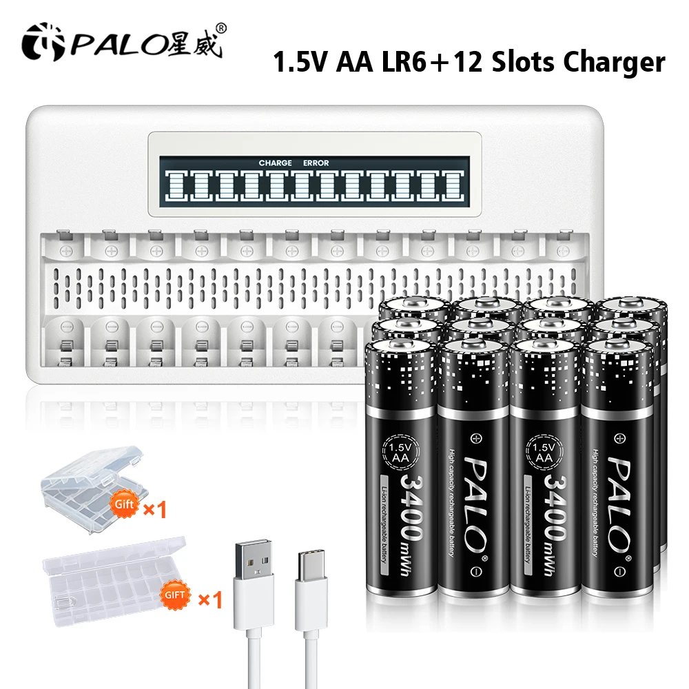 PALO 1.5V AA Rechargeable Battery Li-ion 3400mWh 1.5 Volt Lithium Liion Li ion AA 2A LR6 Batteries for Toys Camera Flashlight