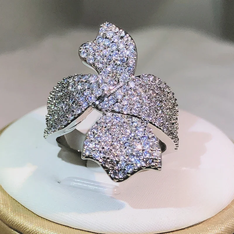 925 Sterling Silver New Double Bow Winding Zircon Ring Biżuteria modowa Prezent na przyjęcie weselne Zaręczyny — zdjęcie 2