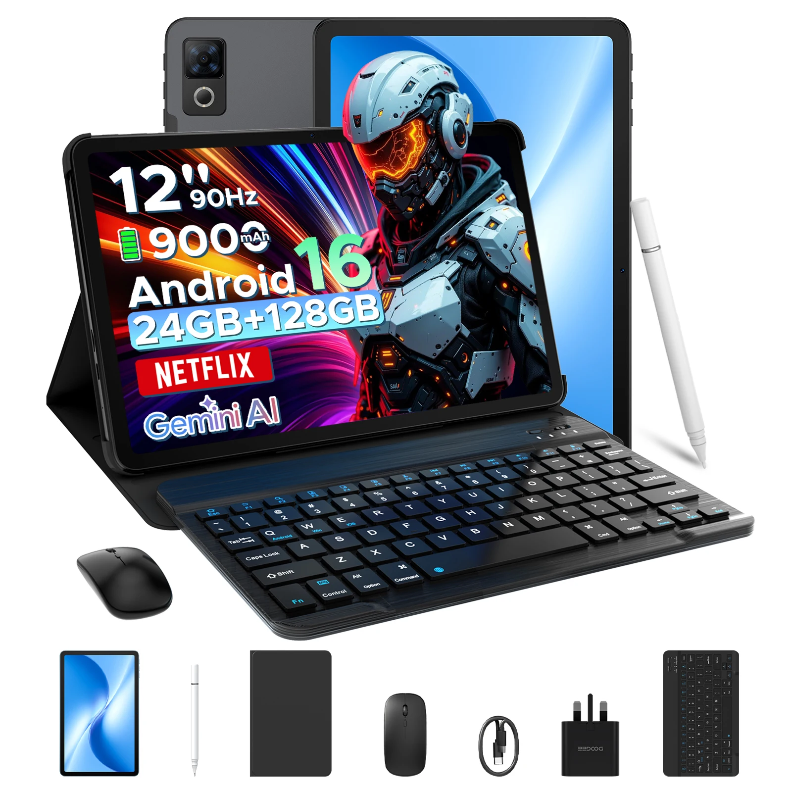 DOOGEE U12 Android 16 Tablet PC 2-in-1 12 inch 90Hz scherm 24GB RAM 256GB ROM 9000mAh batterij Widevine L1 tablet met toetsenbord