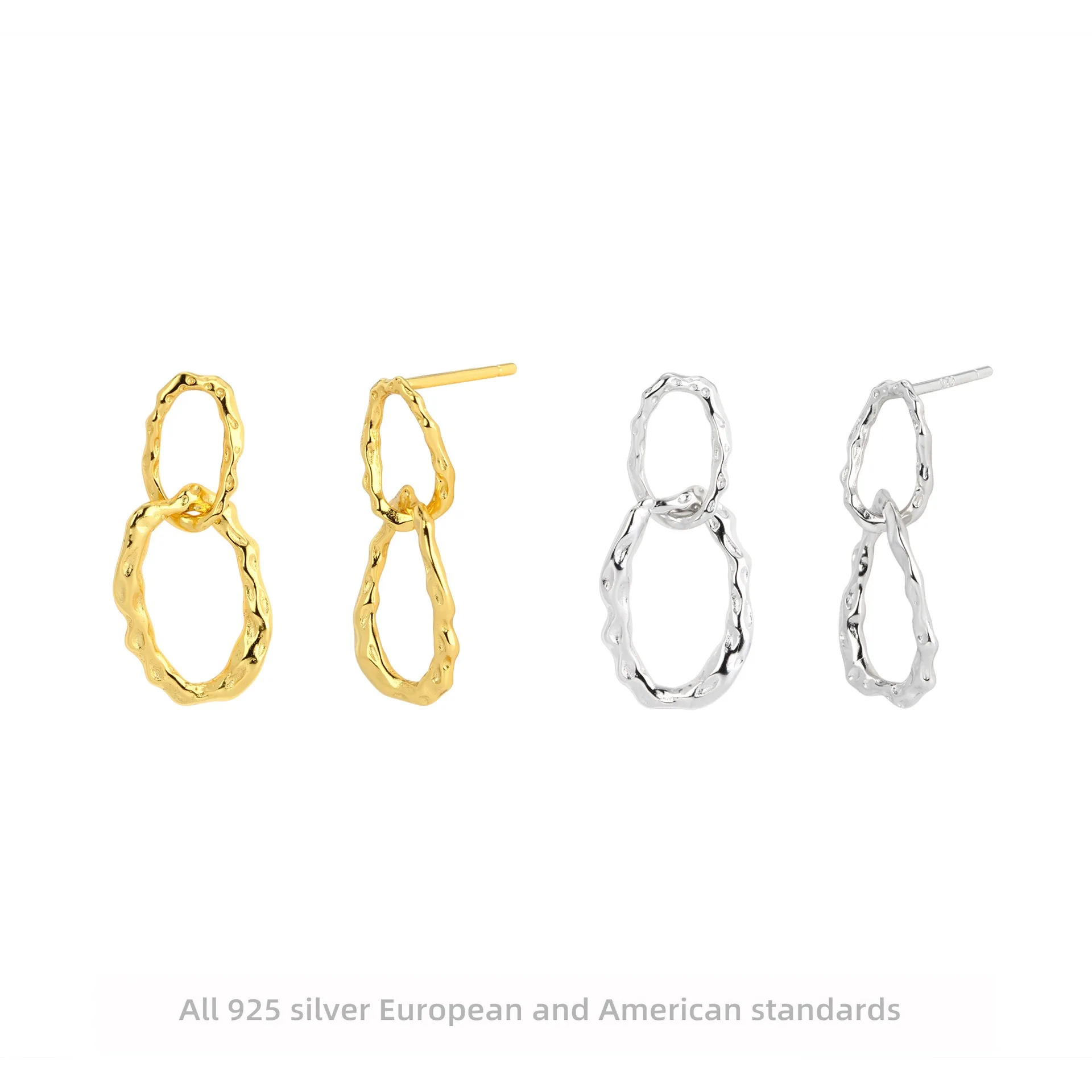 S925 Sterling Silver Long Geometric Hoop Earrings 24K Gold Plated Fringe Dangle Jewelry for Women Elegant Everyday Gift