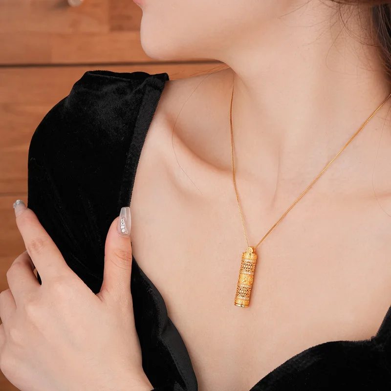 Zircon Rune Cylindrical Necklace New Chinese National Trend Clavicle Chain Fashion Retro Necklace for Women