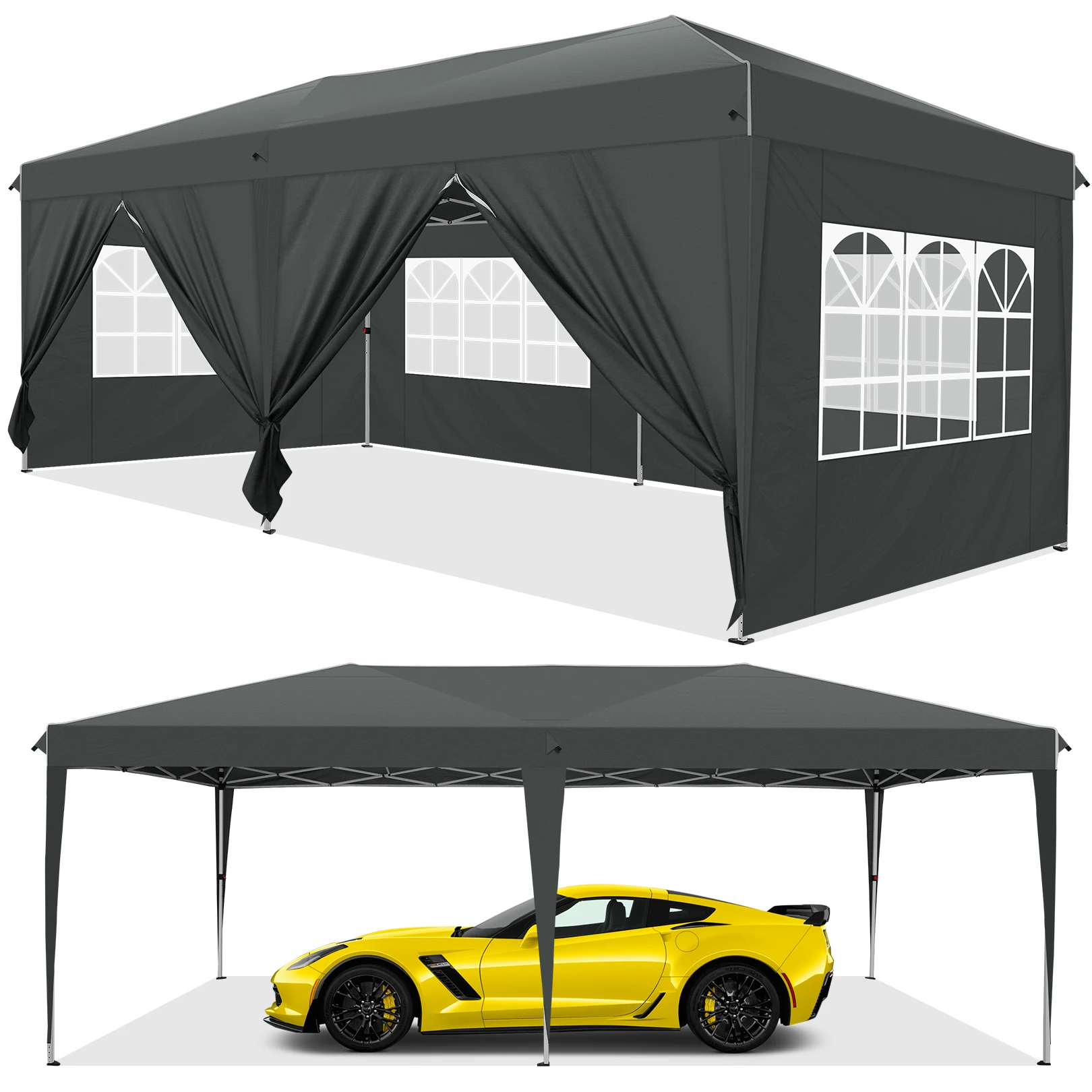 3x6m Pop-up Gazebo Foldable Party Tent with 6 Sidewalls, Easy Assembly for Weddings, Commercial Use, UV50+ Protection Steel Frame