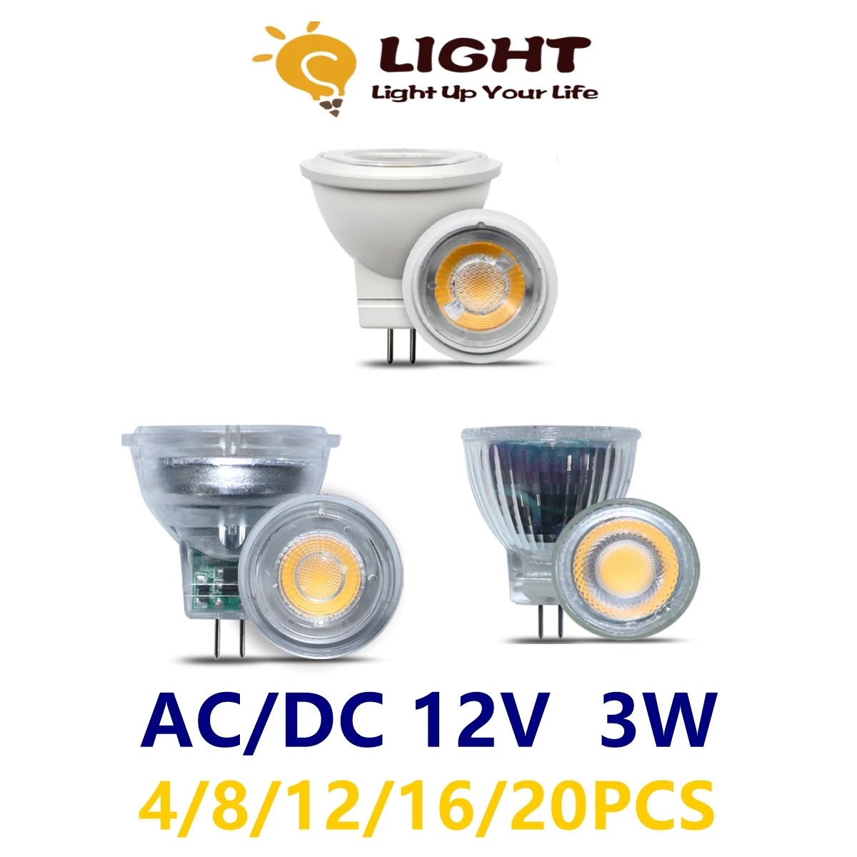 4-20PCS LED Mini spotlight MR11 GU4.0 Low voltage AC/DC 12V 3W 3000K/4000K/6000K super light suitable for kitchen and study