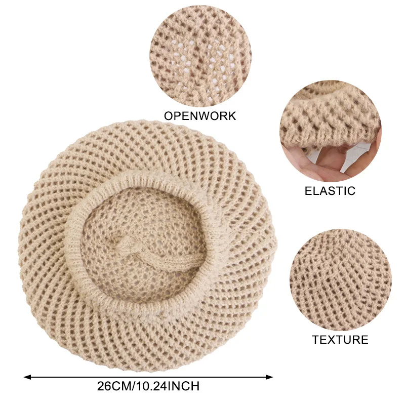 New Winter Women's Plain Color Knit Beret Hat Made Crochet Thick  Knit Slouch Baggy Beanie Female Casual Artist Painter Newsboy