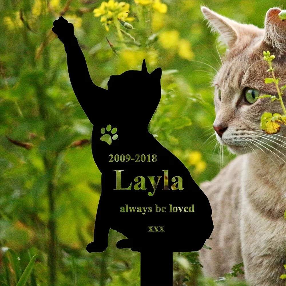 Estaca Conmemorativa Personalizada para Gatos, Placa Conmemorativa para Gatos + Estaca, Lápida para Gatos, Regalos Conmemorativos para Gatos, Estaca de Metal para Jardín, Estaca para Entierro de Gatos