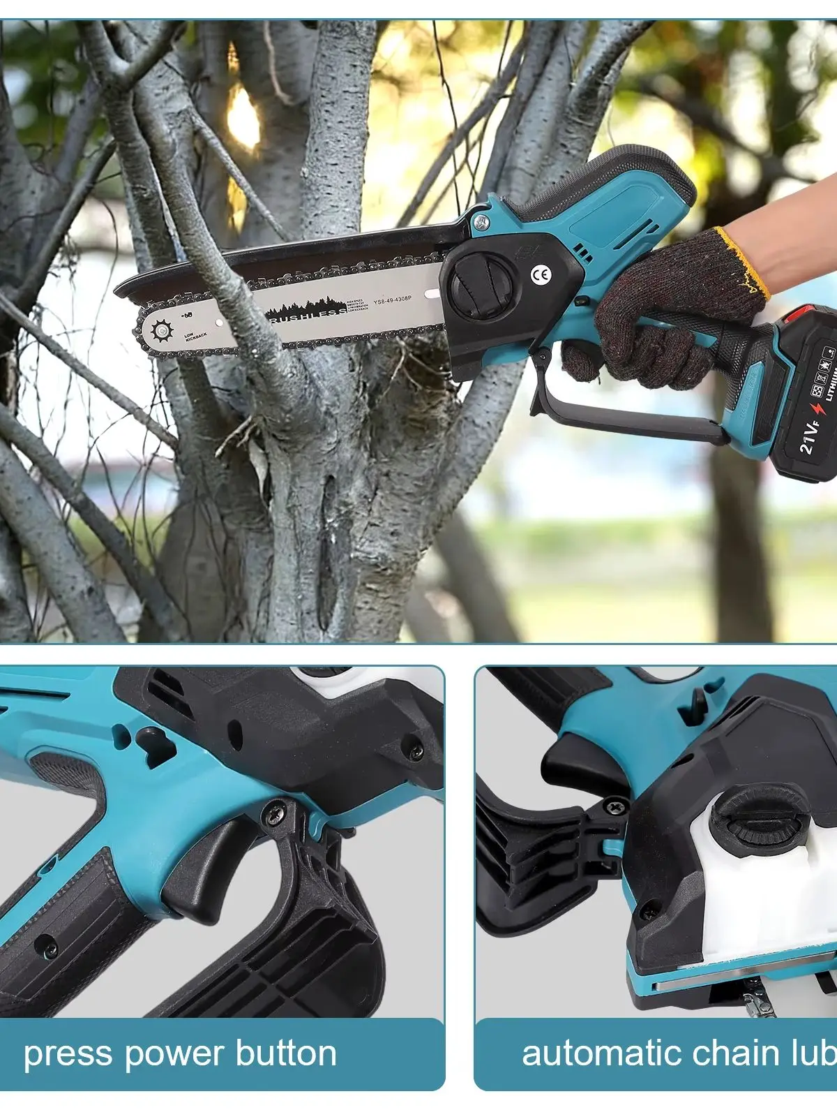 4500W/650W/550W Akku-Kettensäge für Holzarbeiten mit kleiner handgehaltener elektrischer 8-Zoll/6-Zoll-Holzschneidesäge, tragbare Mini-Elektrokettensäge