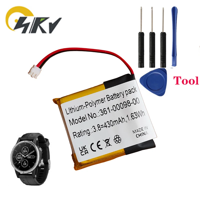 

430mAh 3.8V 1.63Wh 361-00098-00 Smart Watch Replacement Lithium-Polymer Battery For Garmin Fenix 5X + Free Tools