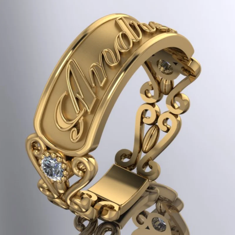 

Customized Name 3D Ring Personalized Name Ring Unisex Custom Letter Hip Hop 18K Gold-Plated Stainless Steel Rings For Women Men