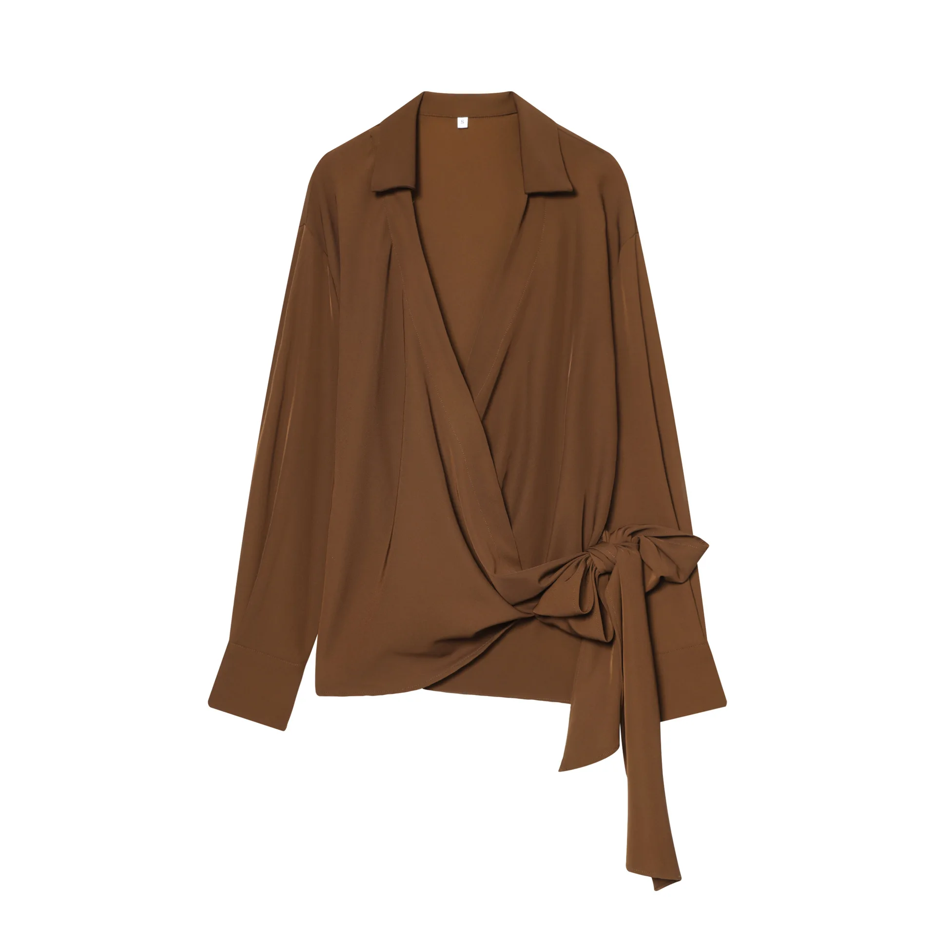 

Woman Fashion Spring Long Sleeves Pleated Decoration V Collar Double Lapel Tops Female Loose Casual Elegant Comfortable Tops