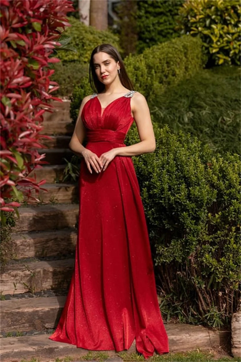 Off The Shoulder V-Neck Satin Prom Dress With Ribbons Draped Bridesmaid Dress Women Party Gowns فساتين سهرة robes de soirée