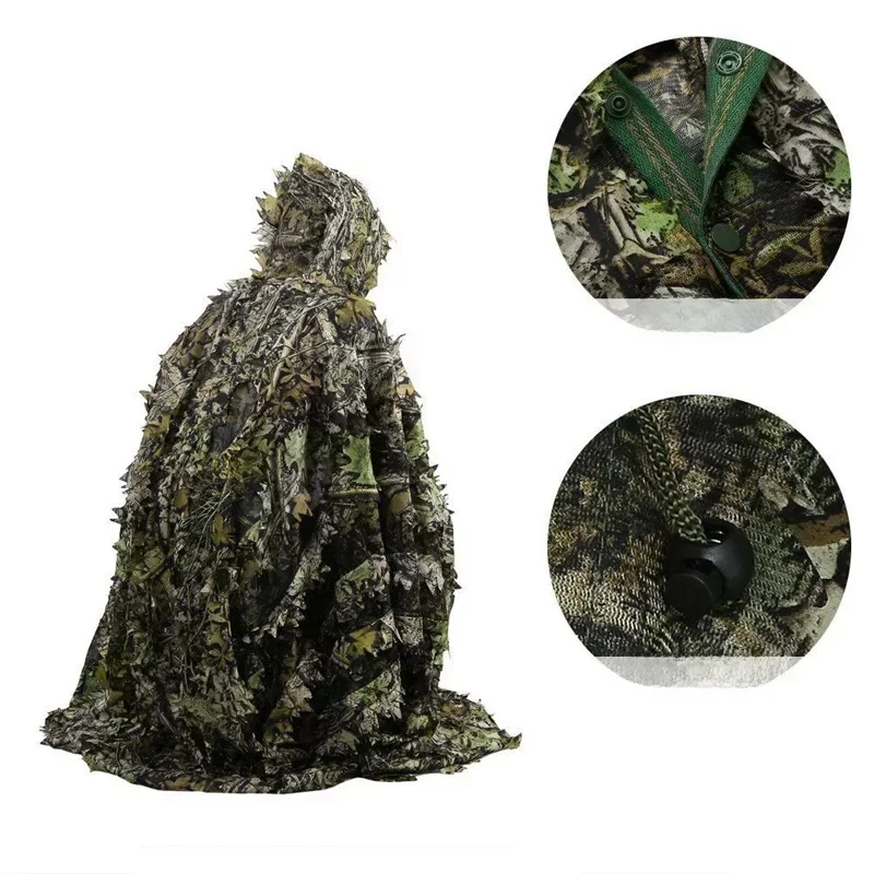 Chasse Camo 3D feuille cape Yowie Ghillie respirant ouvert Poncho Type Camouflage observation des oiseaux Poncho coupe-vent Sniper costume équipement