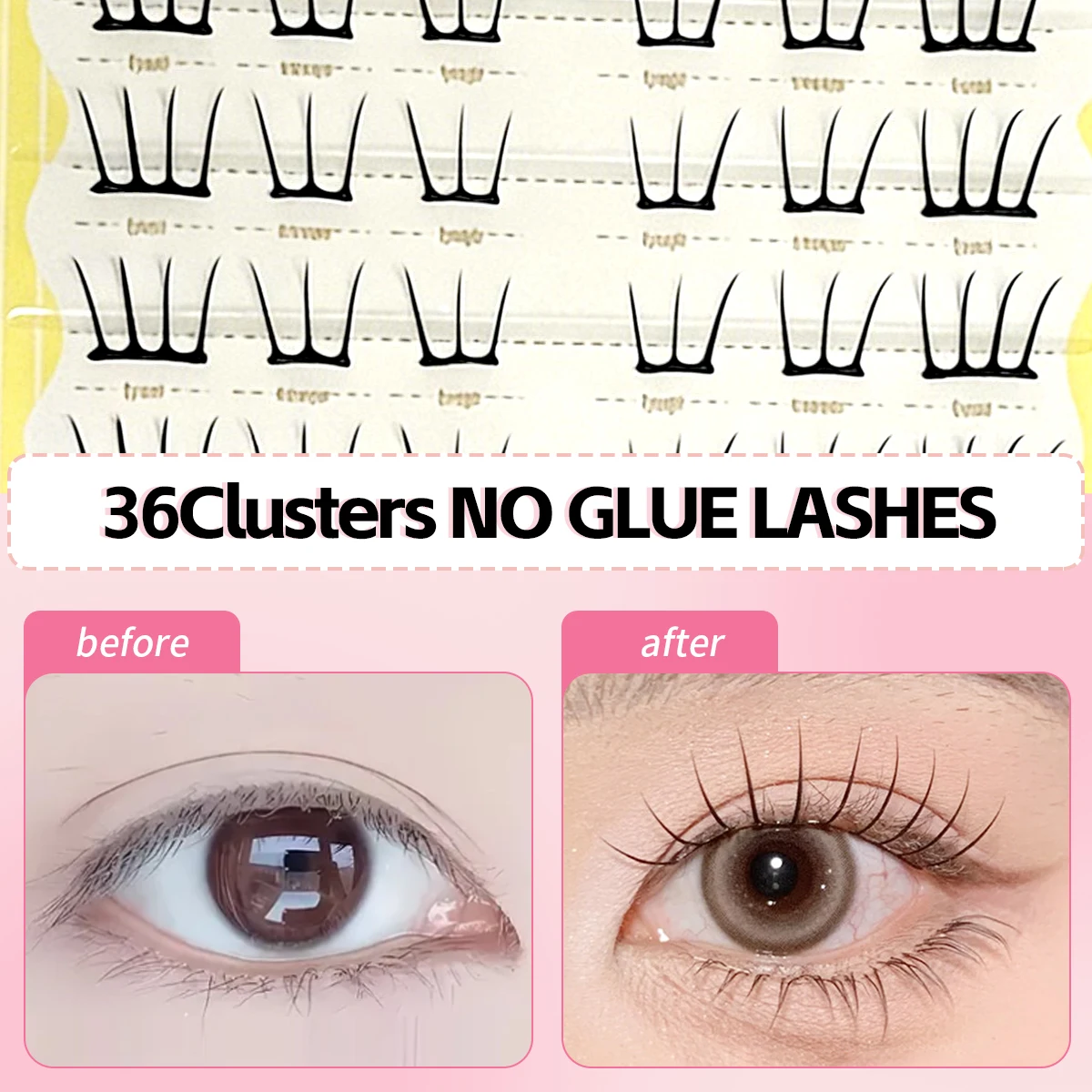 Selbstklebende Wimpern ohne Klebstoff, ultradünn, Zero-Touch, natürliche Wimpernbüschel für angenehmes Tragen