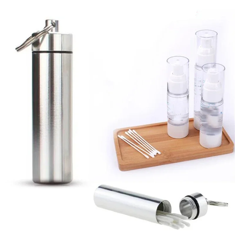 Boîte Laguna étanche en alliage d'aluminium argenté, étui à pilules, porte-capsule cure-dents avec porte-clés, cadeau pour homme, 1PC