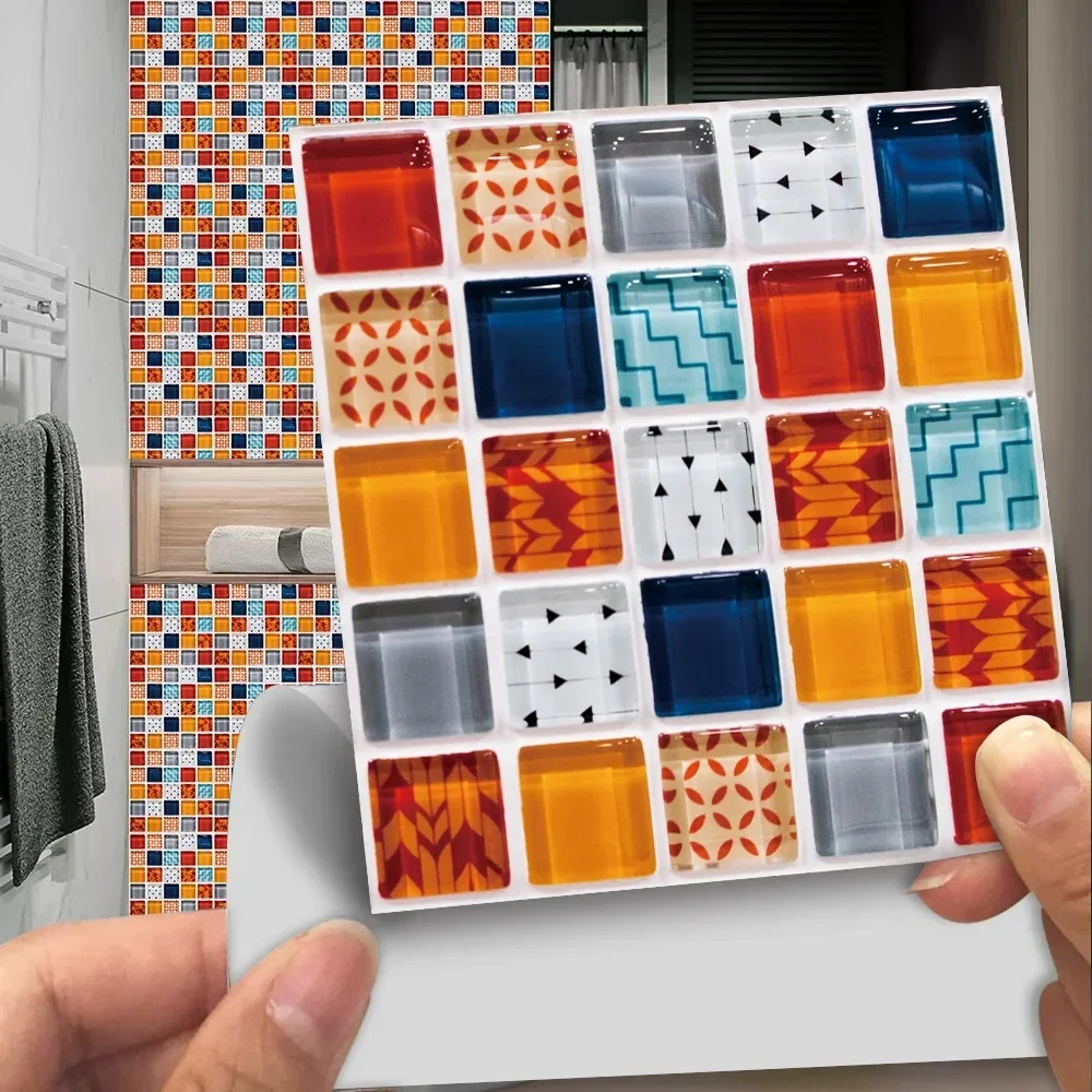 10 sztuk/zestaw 10/15/20/30cm kolorowe płaskie marmurowe mozaiki twarde płytki naklejka ścienna szafa kuchenna Home Decor tapeta pcv mural artystyczny — zdjęcie 2