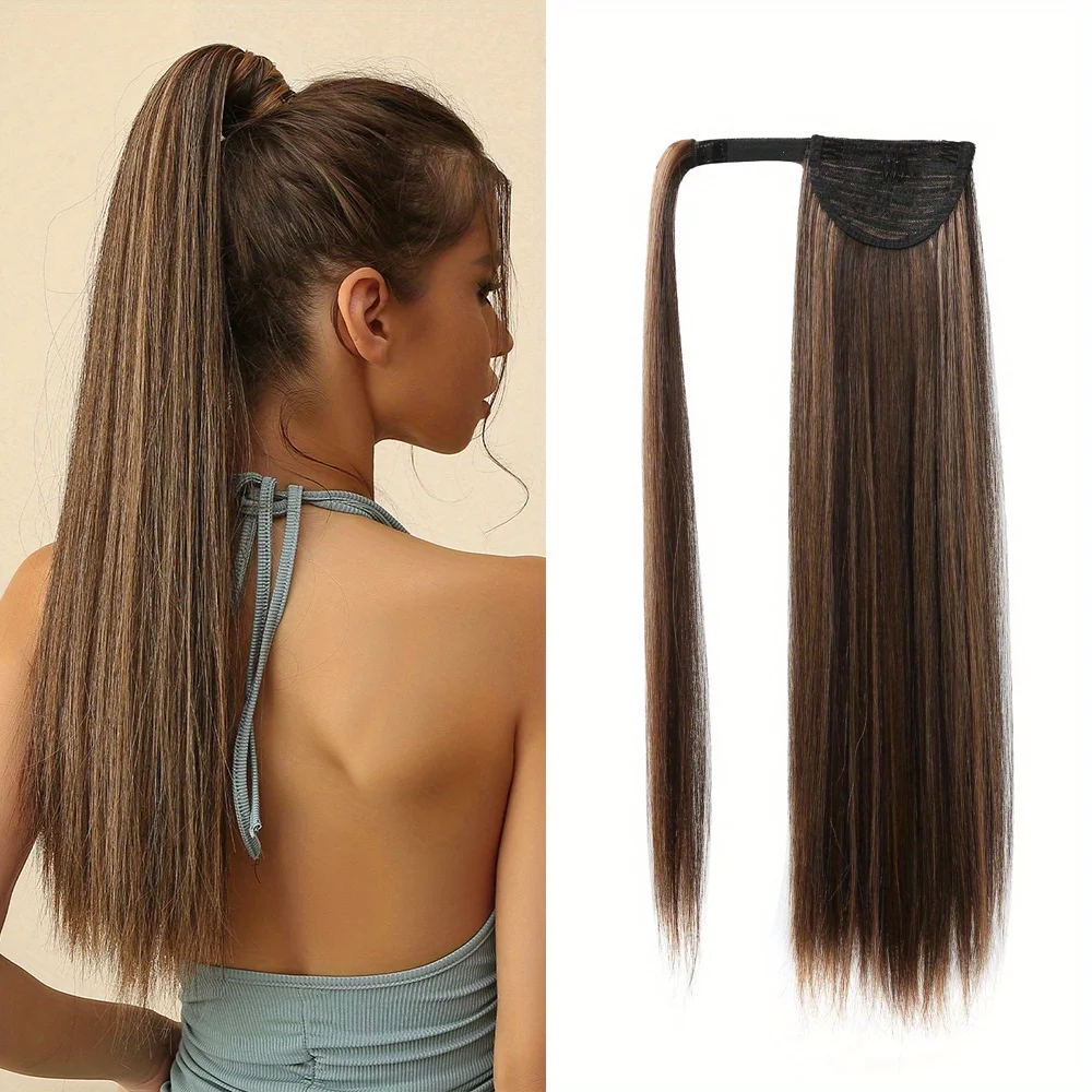 Esin-Queue de cheval longue et droite avec cheveux, extensions de cheveux synthétiques, aspect naturel, élégantes, accessoires pour cheveux, utilisation 03