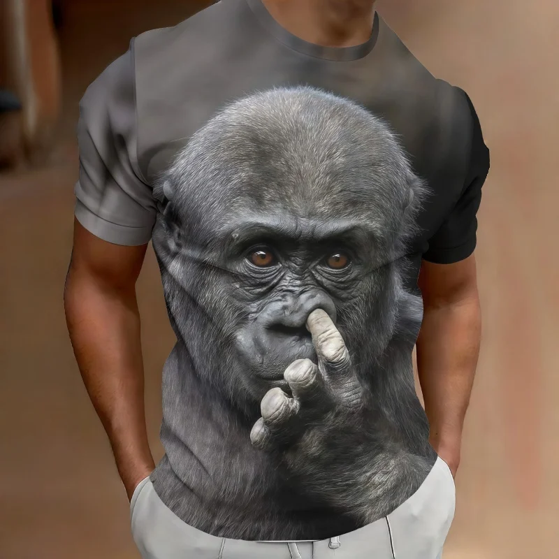 Herren Lustiges Stummes Gorilla 3D-Druck T-Shirt Realistische Affen-Grafik O-Ausschnitt Kurzarm Lässige Streetwear Coole T-Shirts Tops