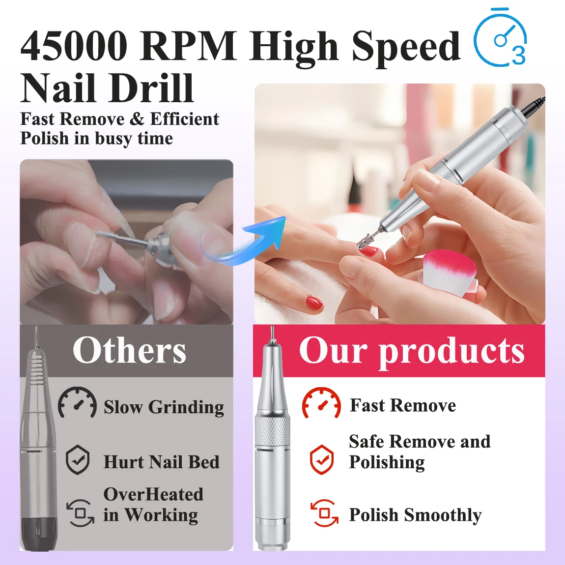 45000 دورة في الدقيقة آلة حفر الأظافر الكهربائية المحمولة ملف الأظافر قابلة للشحن مسمار ساندر ل هلام تلميع الأظافر لصالون مانيكير #5