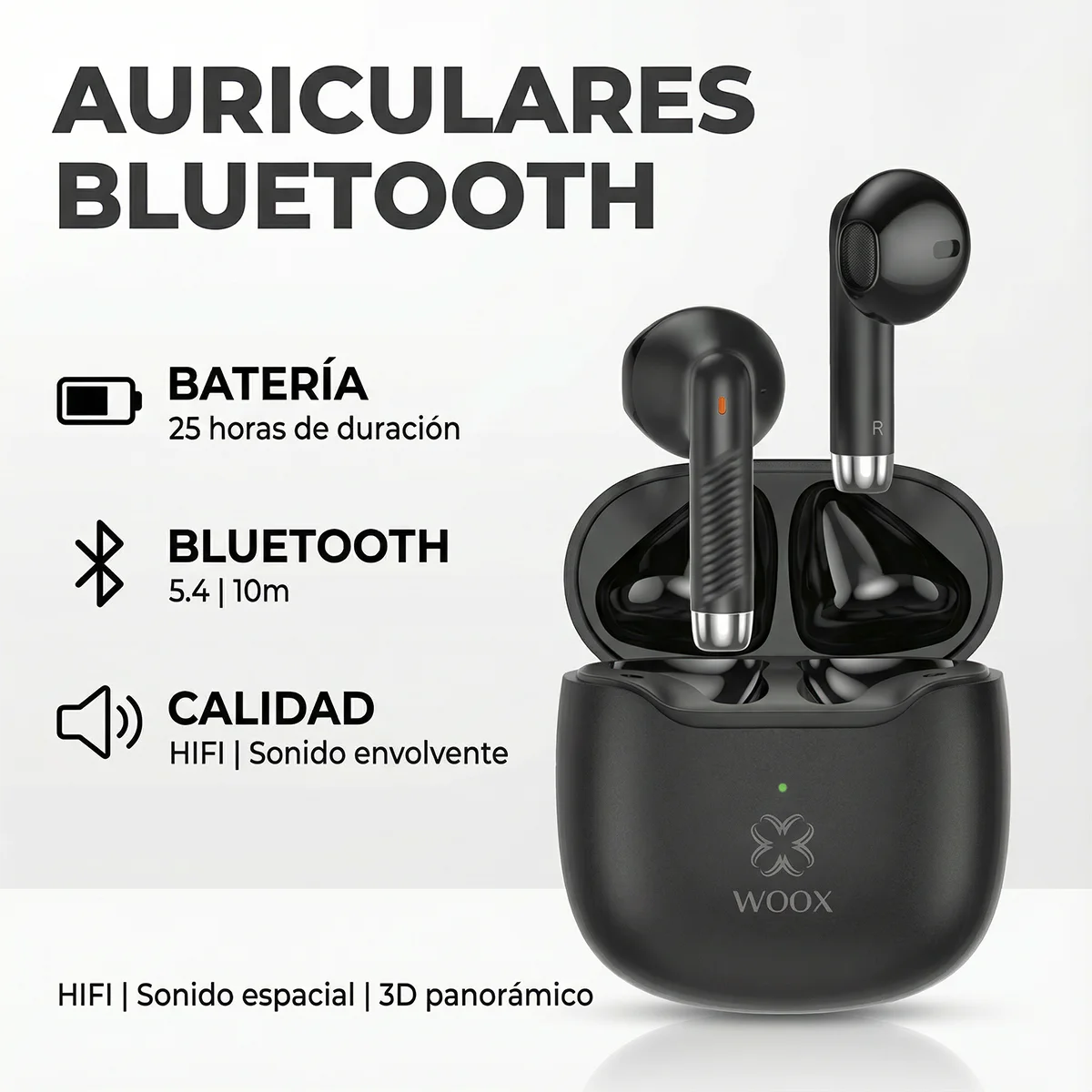 Woox Auriculares Estéreo Inalámbrico (TWS) Intra auditivo Llamadas/Música/Deportes/Diario Bluetooth Negro/Blanco