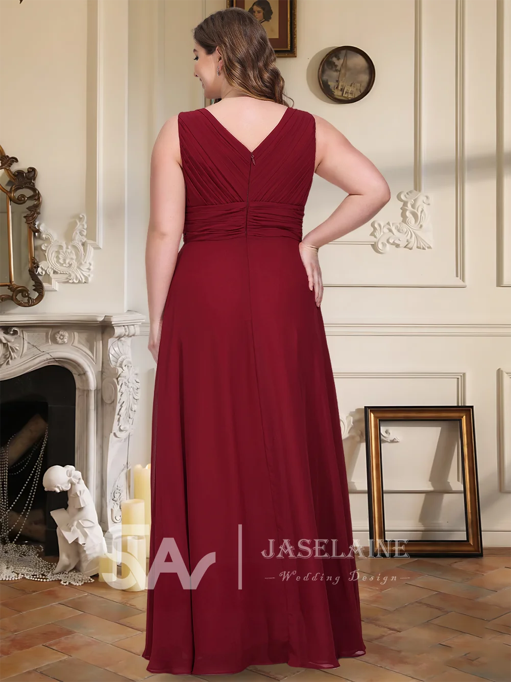 WMP Bridesmaid Dresses 2026 A-Line V-Neck Floor-Length Chiffon Ruffle Leg Slit  Wedding Evening Party Cocktail Dresses Women