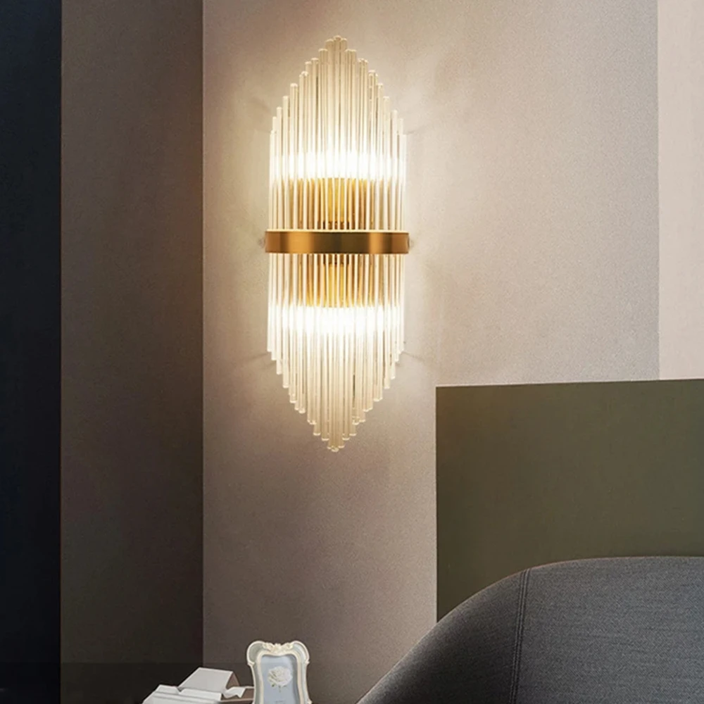 Sleek Stainless Steel Gold Glass Wall Sconce Modern Simple Wall Lamp Light Luxury Post Modern Indoor Lighting Art Decoration