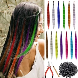 LISI GIRL Feather Hair Extension 10Pieces Fake Hair I Tip Rainbow Synthetic Hair 16inch Hairpiece Feather for Hair Extension