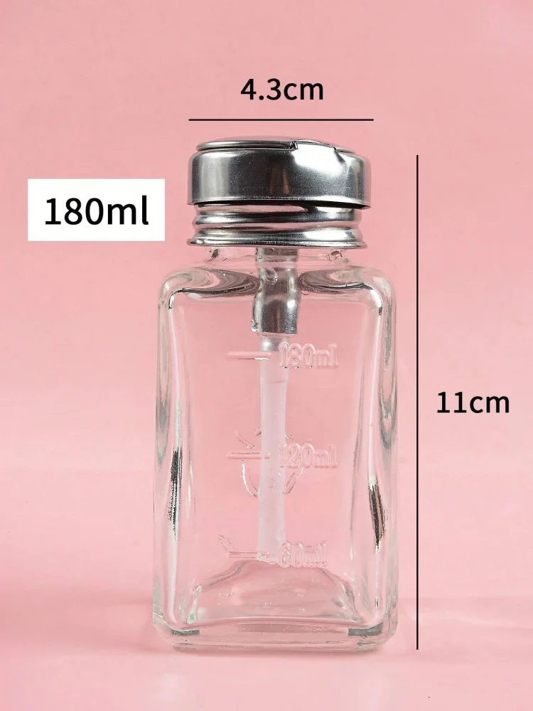 Nach unten drückbarer, leerer Pumpspender aus Glas für Nagellack, Alkohol, Make-up-Entferner, klare, nachfüllbare Flasche, Aufbewahrung für flüssigen Reiniger – Detail 11