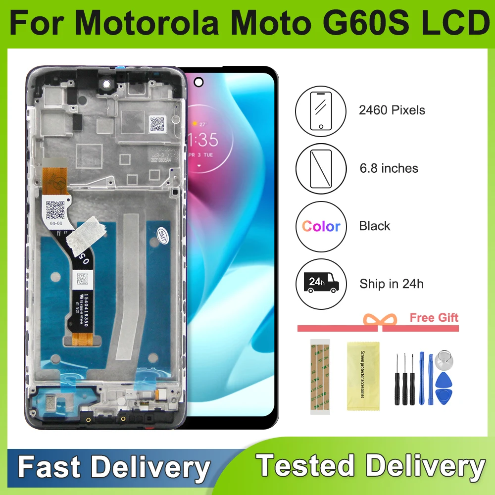 6.8\'\' Original For Motorola Moto G60S LCD Display With Frame Touch Panel Screen Digitizer Assembly G60S XT2133-2 Display