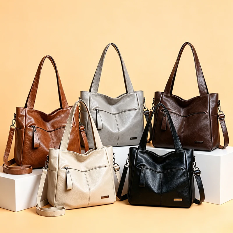 Women's PU Leather Crossbody Bag Vintage Casual Commuter Tote with Large Capacity Stylish Texture Fashion Temperament