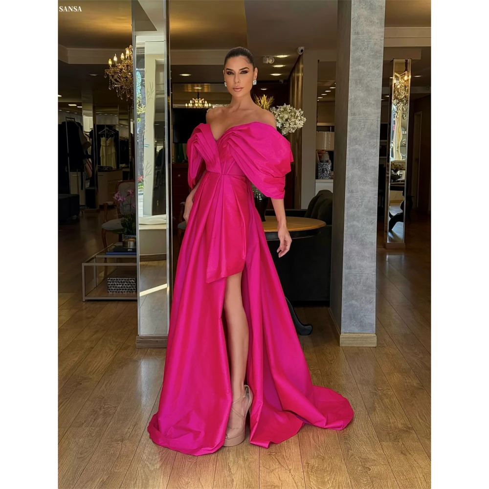Sansa Aangepaste Magenta Backless A-lijn Zijsplit Galajurken Uit de Schouder Vestidos De Noche Vloerlengte Formele Avond