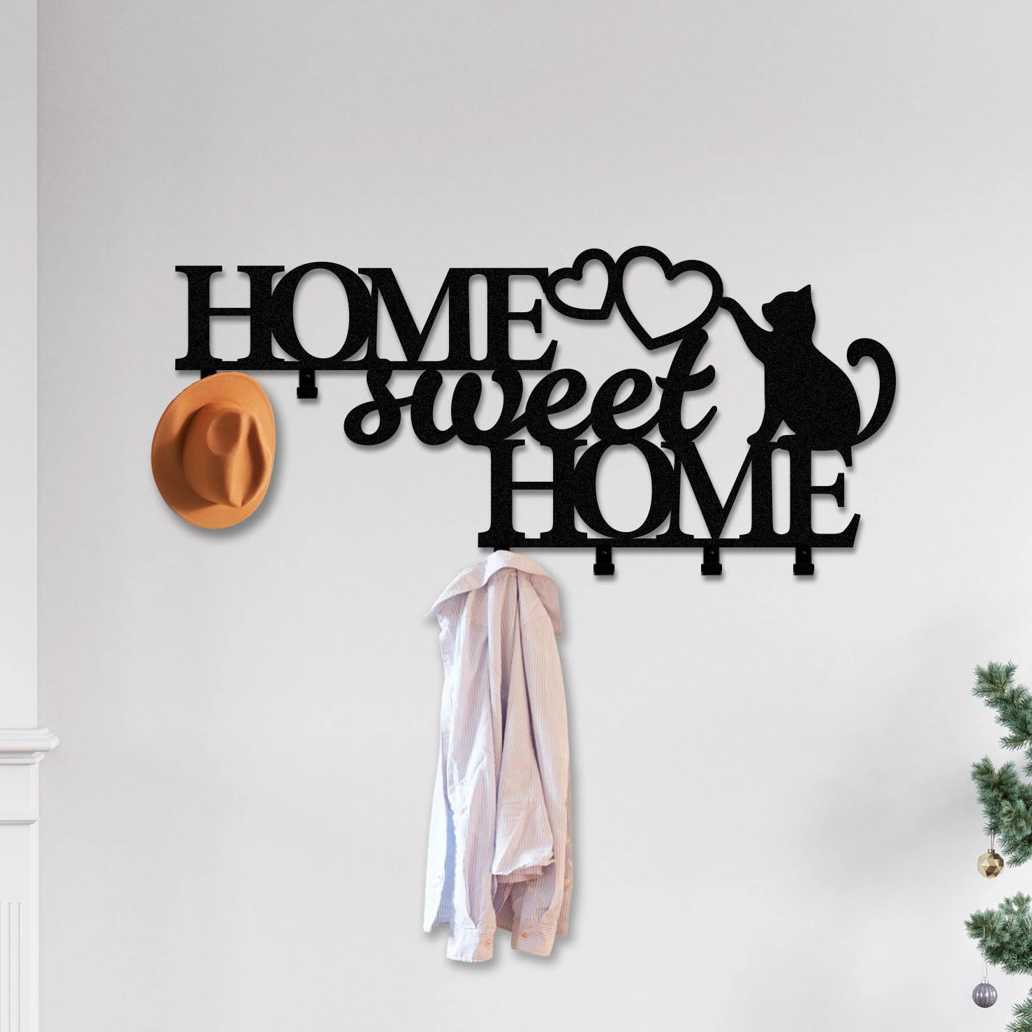 Home Sweet Home Metal Coat Rack – Cat Wall Decor Cute Cat Key Holder – Wall Mounted Metal Key Rack Hooks