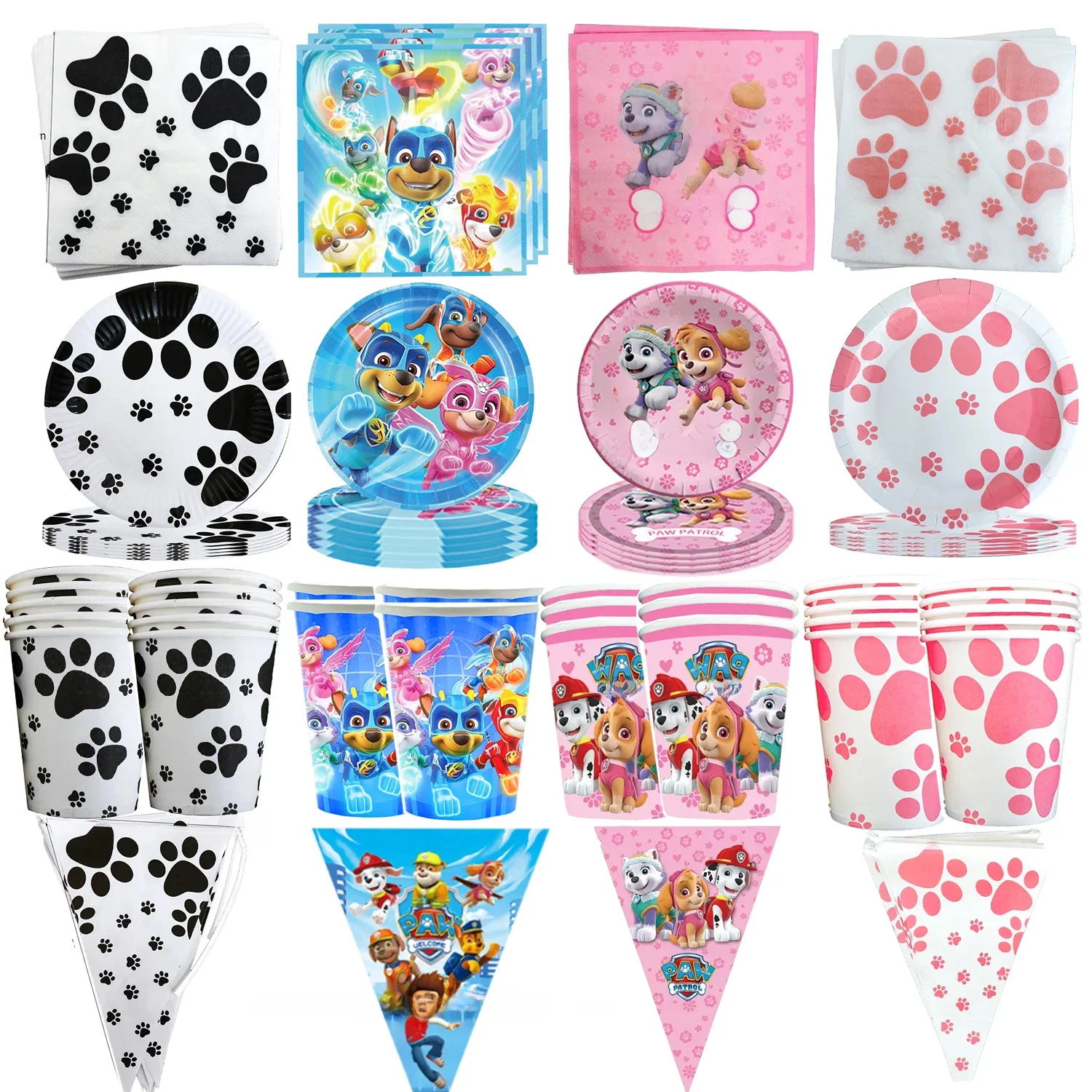 Paw Patrol – vaisselle jetable, ballons Skye, tasse, assiette, serviette, sac cadeau pour chien, réception-cadeau pour bébé, filles, fournitures de fête pour garçons, jouets cadeaux