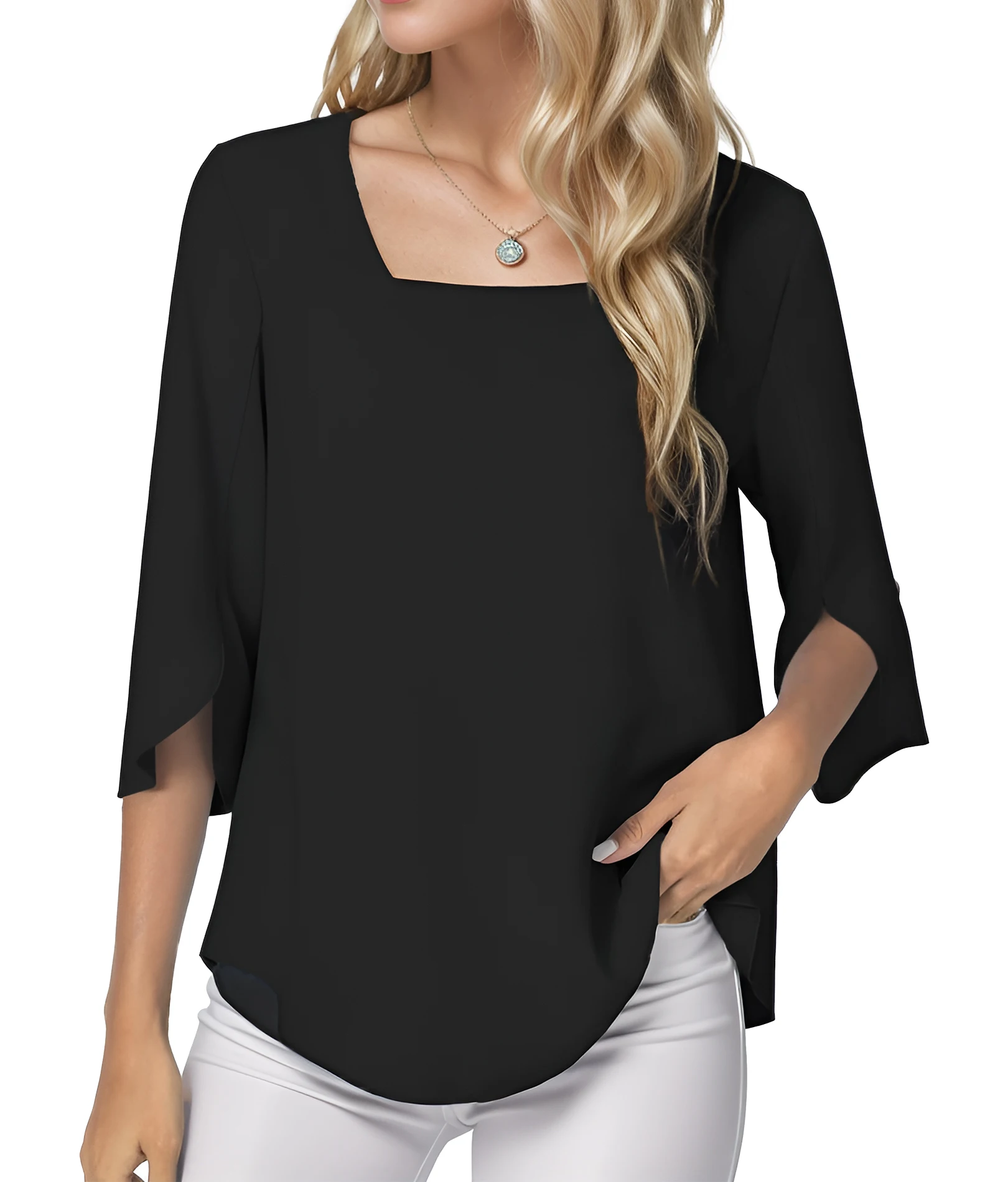 

Women's Casual Elegant Summer T-Shirts 3/4 Sleeve Square Neck Work Business Casual Shirts For Leggings Loose Tunic Tops
