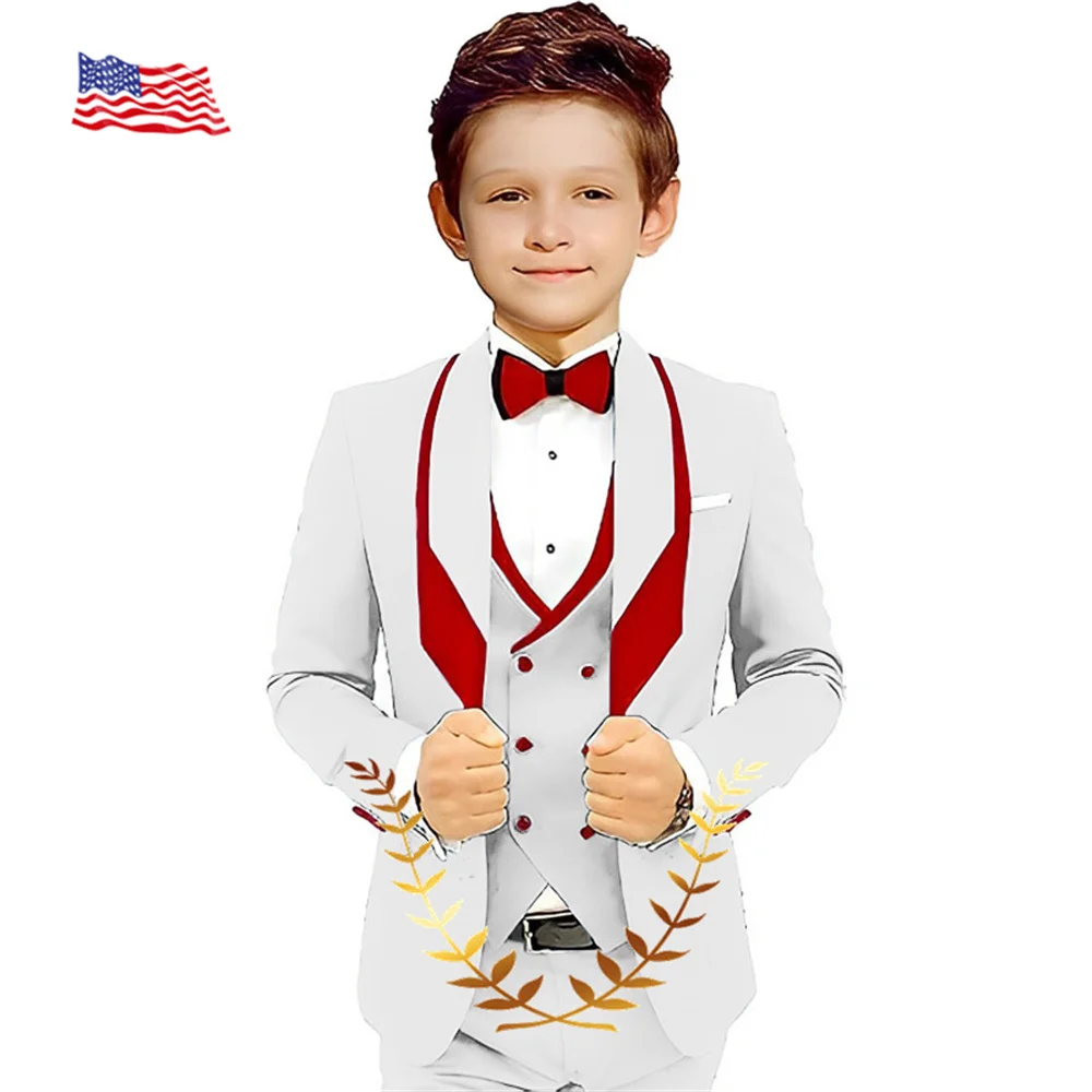 Color Block Boys Suit 3 Piece Fashion Party Wedding Tuxedo Kids Customized Blazer 2-16T Children's Clothes