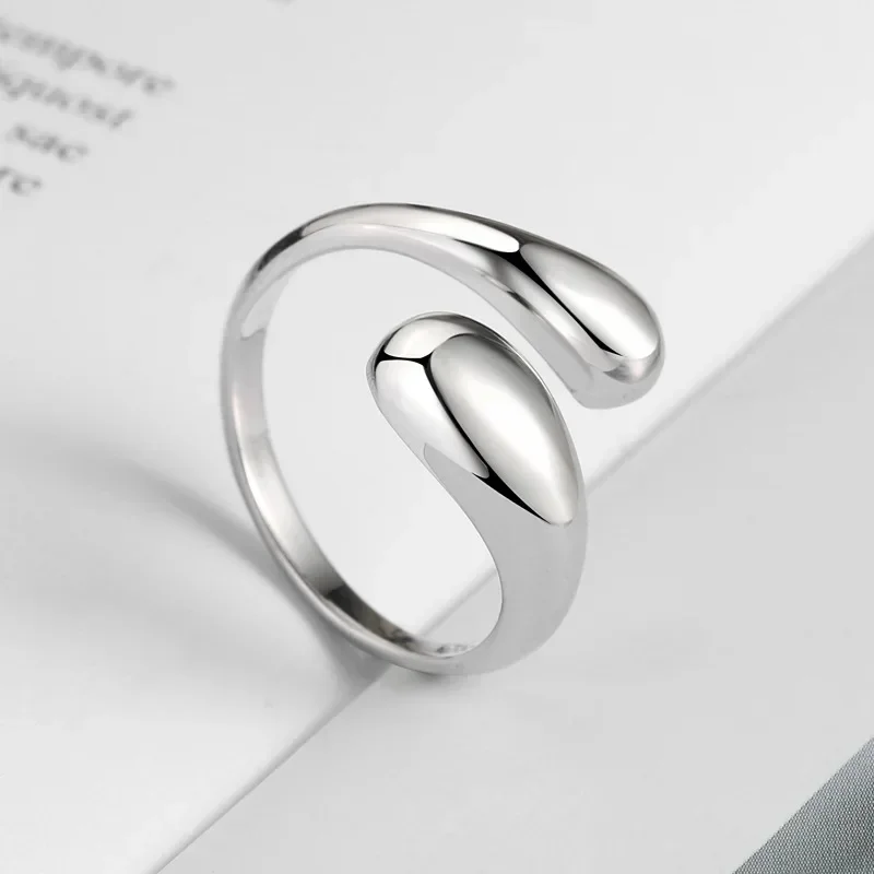 Bague ouverte couleur argent, goutte lisse, personnalité réglable, bijoux à la mode pour femmes, accessoires de bijoux de fête