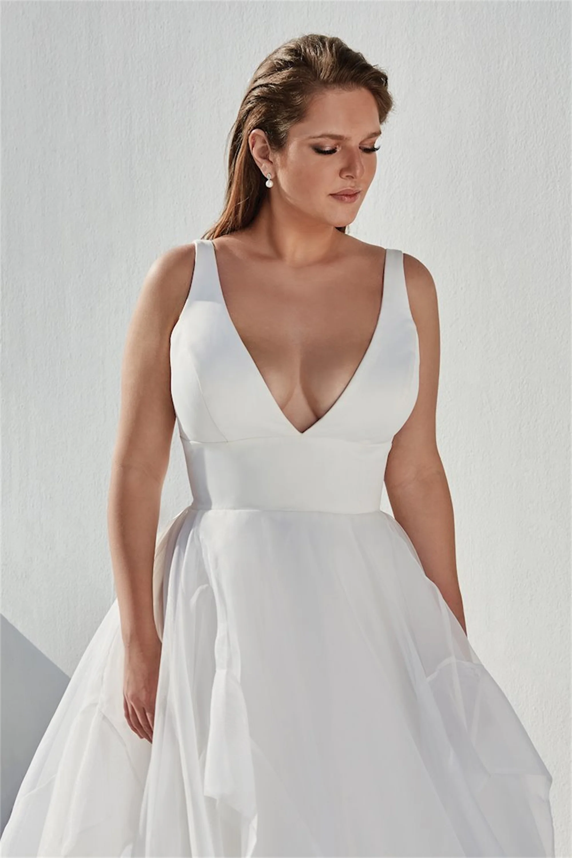 Evon nupcial simples clássico 2025 vestido de casamento plus size cetim a linha cetim sem costas vestidos novias boda vestidos de noiva feitos sob encomenda