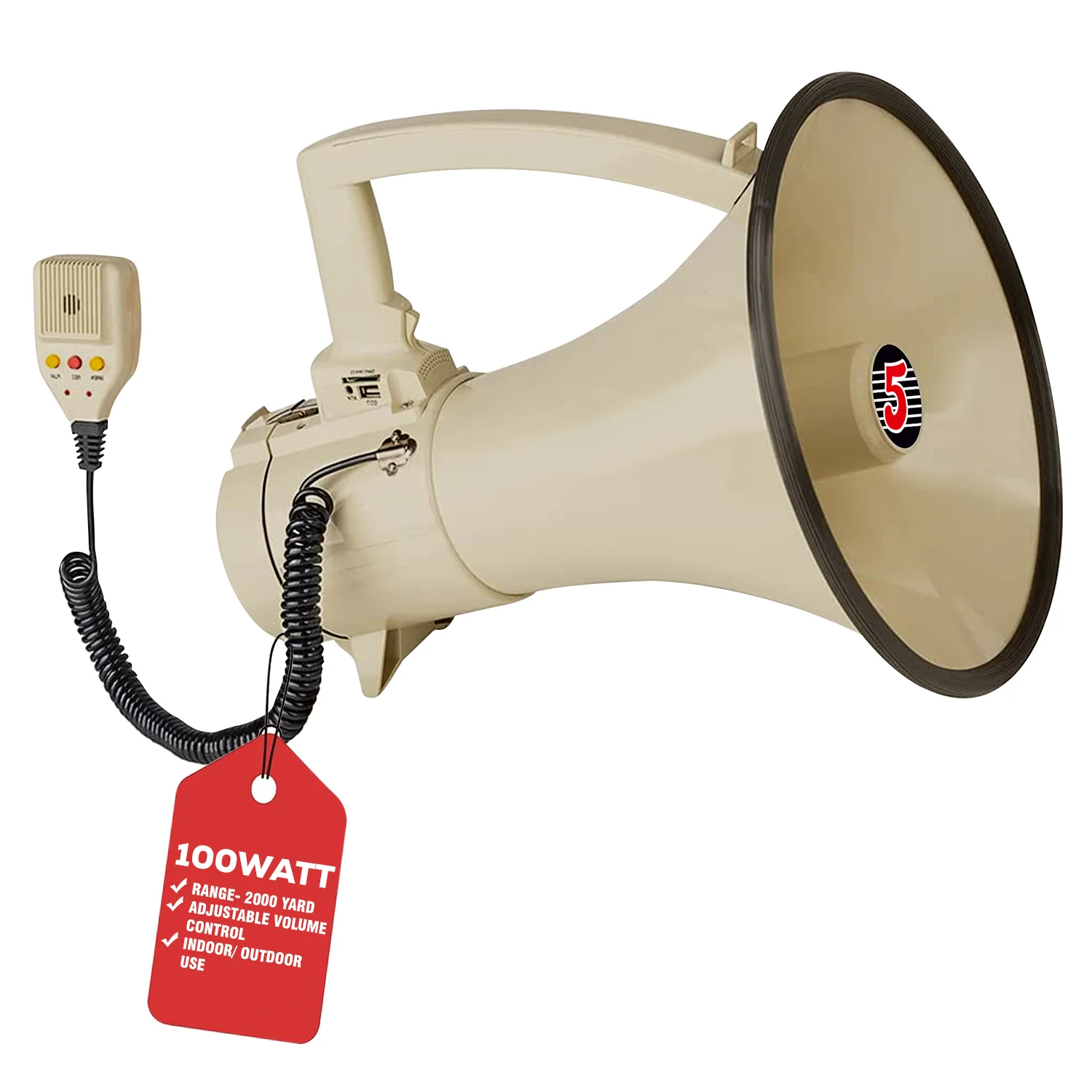 

5Core Megaphone Bullhorn Speaker 100W Bull Horn Cheer Megafono 2000 Yards Range Loudspeaker W Siren 3501 USB