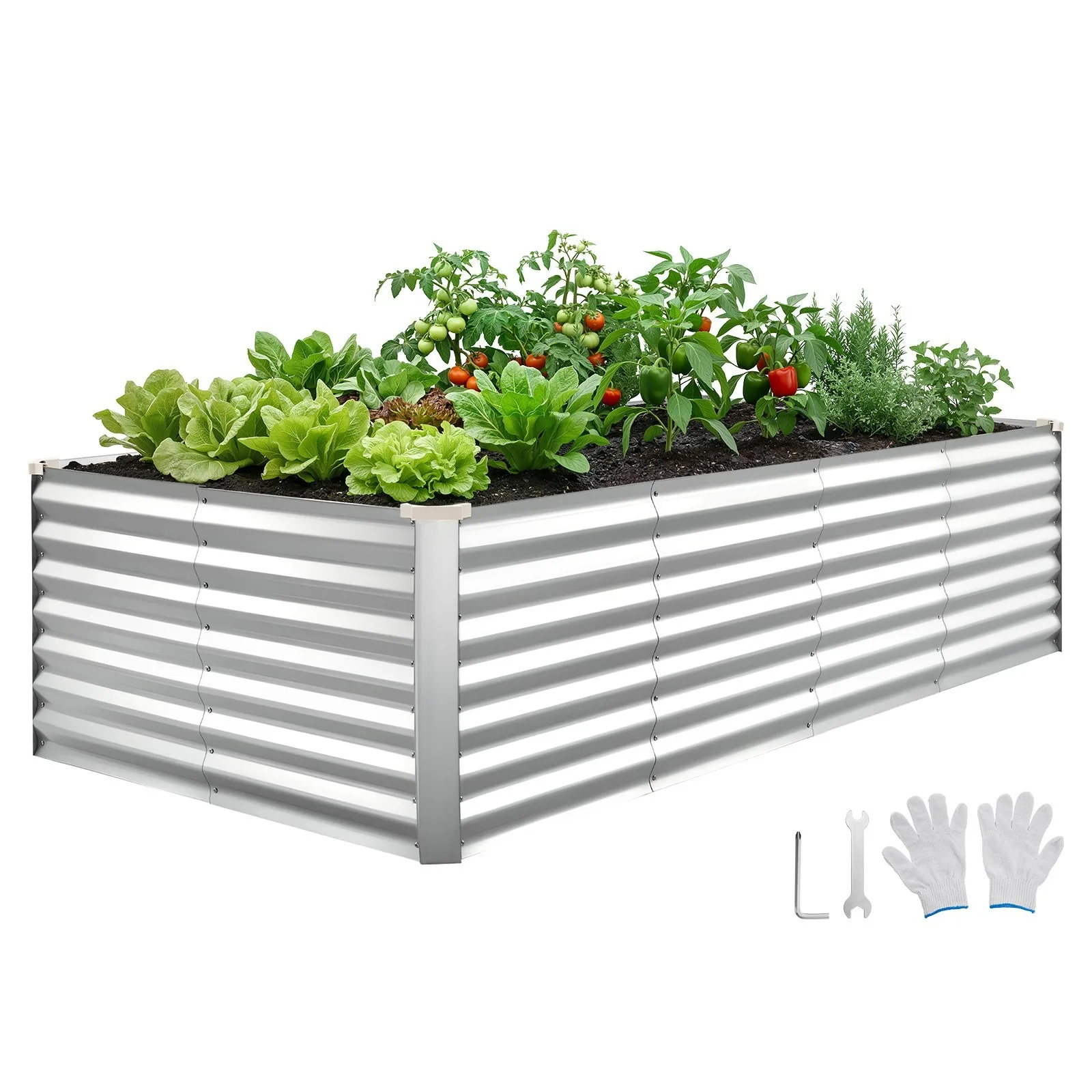 

Galvanized Raised Garden Bed 8 x 4 x 2 ft Rectangular Planter Box Silver