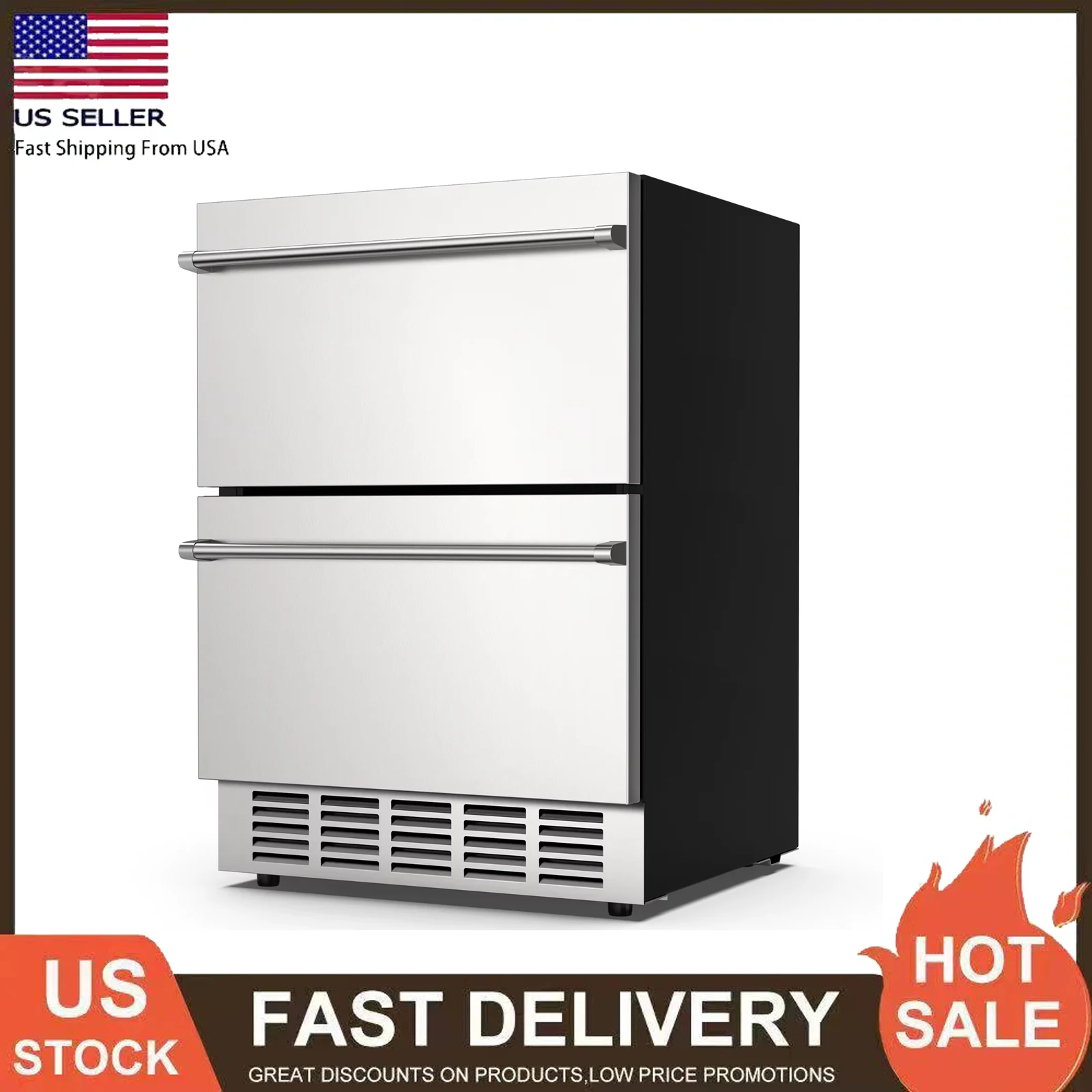 

24-дюймовый холодильник с двойным ящиком под столешницей, уличный холодильник для напитков с двумя ящиками