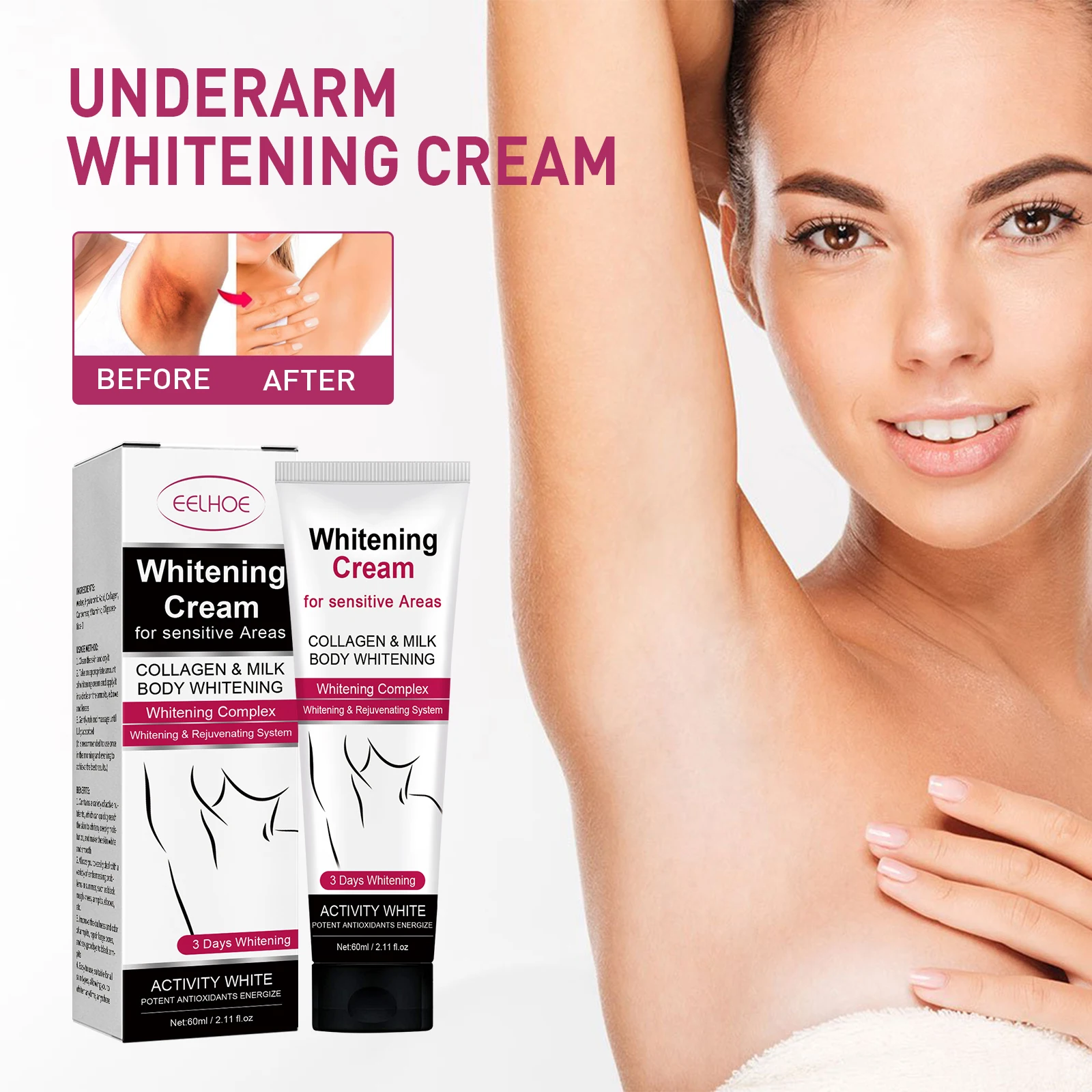 EELHOE Отбеливающий крем для подмышек, ног, коленей, ухода за кожей, осветляющий крем для подмышек, внутренних бедер, локтей, отбеливатель суставов, крем для удаления меланина