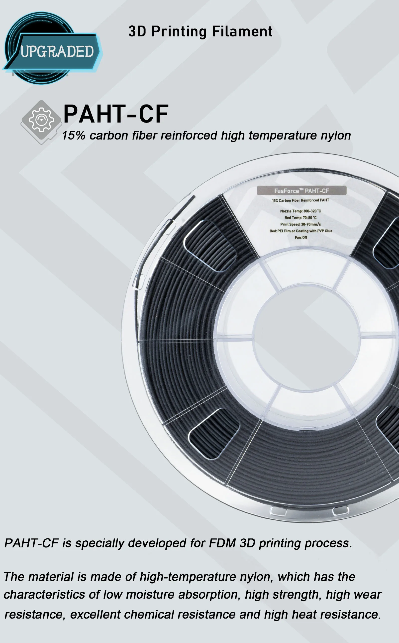 MAYRC MR-UltraPA-CF FDM 3D Printing Materials High Temperature Nylon Printer Filament 15% Carbon Fiber Nylon Consumables