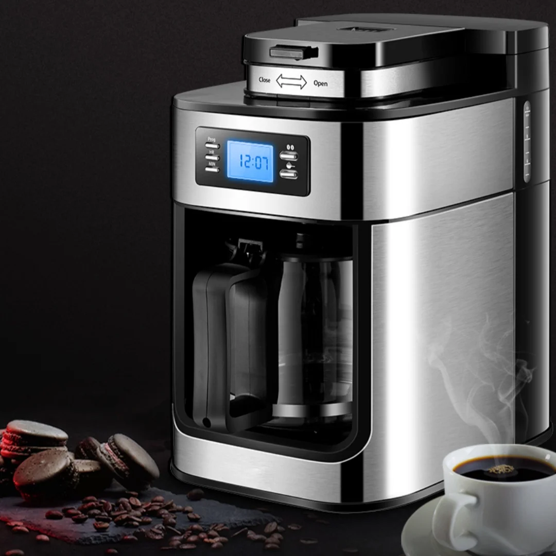 Kaffeemaschine mit Mahlfunktion, 1000ml, Edelstahl, Timer, Warmhaltefunktion, für Bohnen und Pulver, Tropfkaffeemaschine