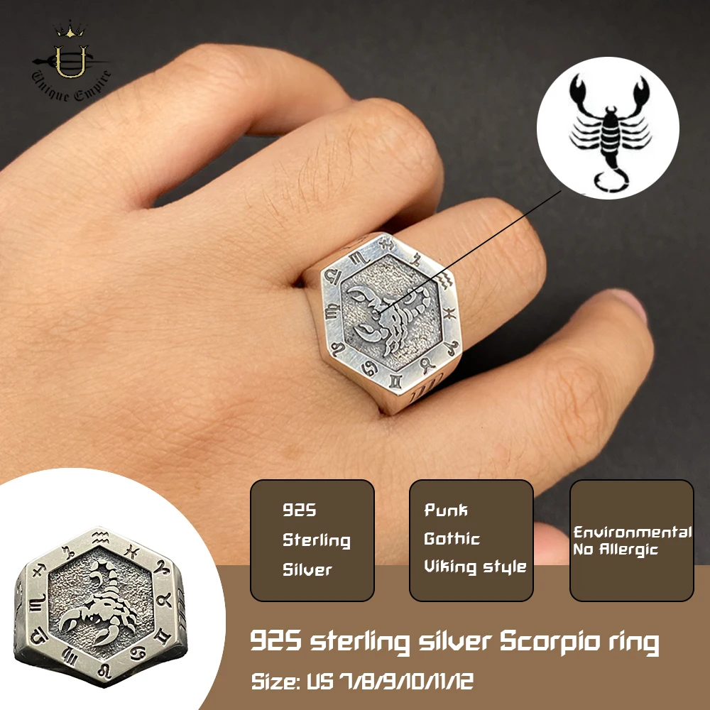 

‌925 Sterling Silver Scorpio Zodiac Ring Wide Adjustable Signet Band for Men & Women Astrology Jewelry Gift Birthday Present
