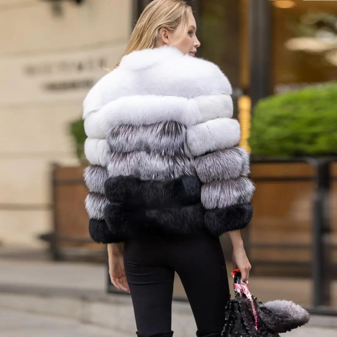 Winter Fashion Real Fox Fur Coat for Women High Quality Casual Women Genuine Leather Fox Fur Jacket Stand Collar Fur Overcoats