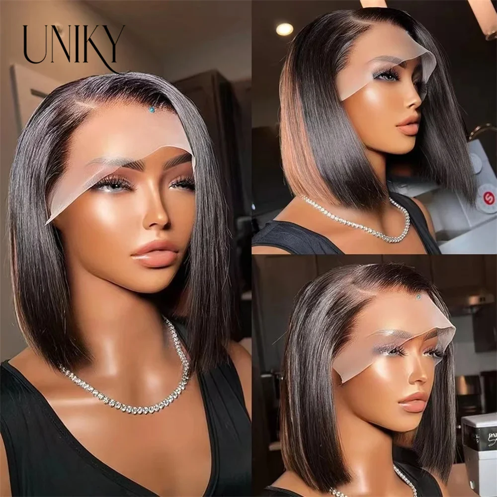 Side Part Bob Wigs Bone Straight Human Hair Wigs For Black Women Peruvian Pre-Plucked T Part Lace Wig 10 12Inch Short Bob Wig