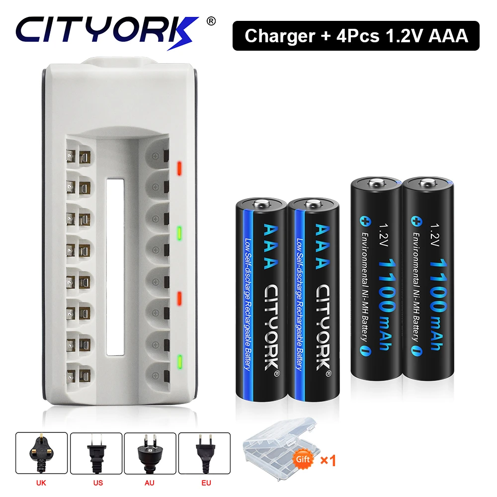 

CITYORK 1.2V AAA Rechargeable Battery NI-MH 1100mAh Rechargeable 3A Batteries Bateria For Led Flashlight Toy Car+8 slots Charger